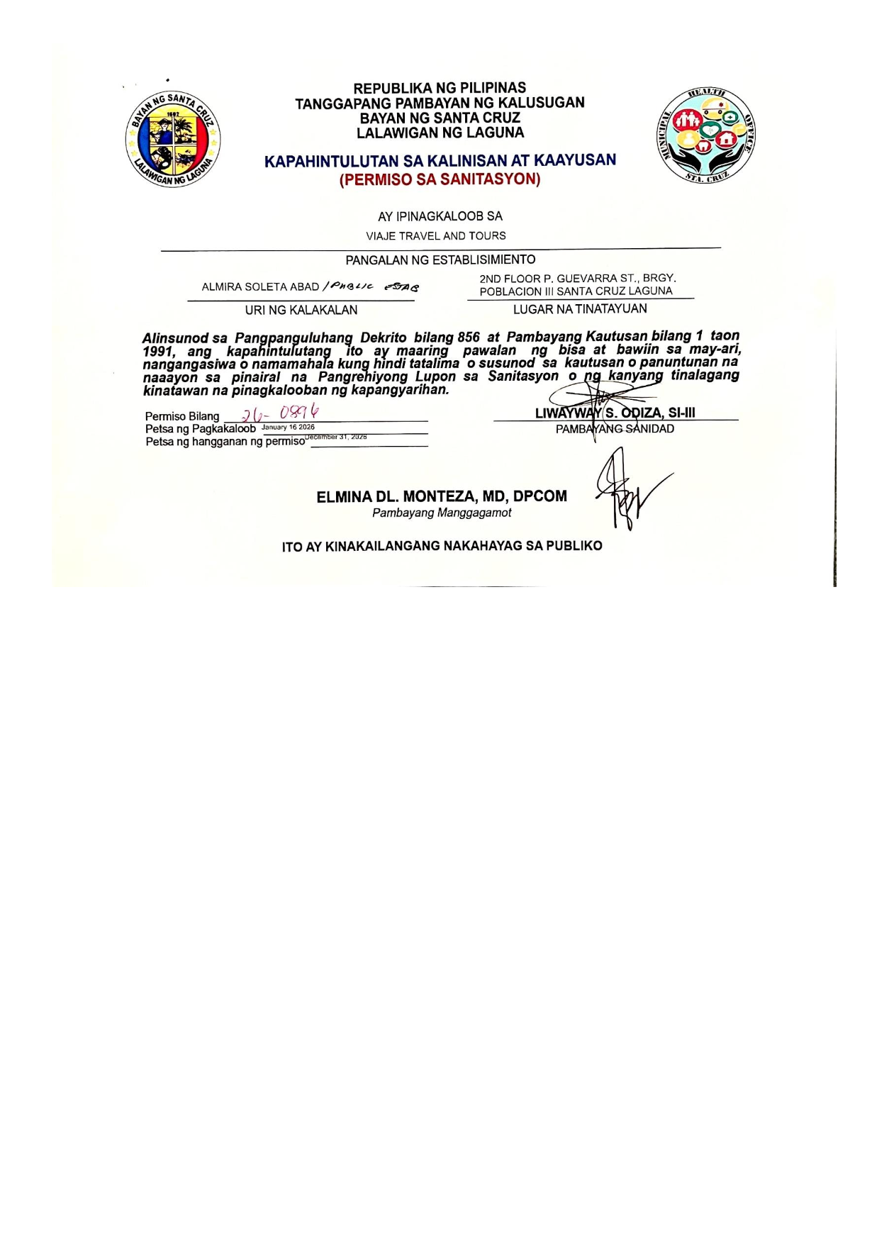 Sanitary Permit